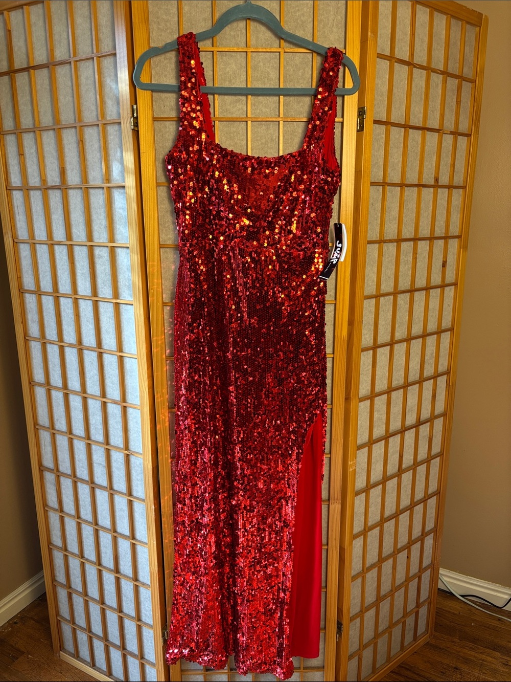 Jump Red Sequin Cocktail Dress with Side Slit